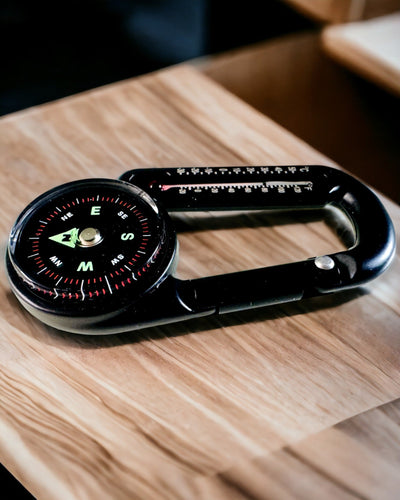 Karabinerkompass mit Thermometer, Schlüsselanhänger - Gravurmöglichkeit