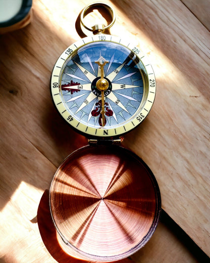 Rose Gold Compass - retro-style navigational tool – portable and precise instrument for determining direction for travelers and explorers. Engraving, personalization.