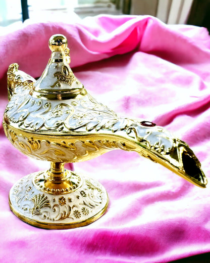 Lampe Magique d'Aladin avec Option de Gravure - Variante Blanche, entrelacée d'or
