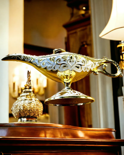 Lampe Magique d'Aladin avec Option de Gravure - Variante Blanche, entrelacée d'or