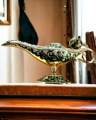 Magic Aladdin Lamp with Engraving Option - Dark Green Variant, interwoven with gold