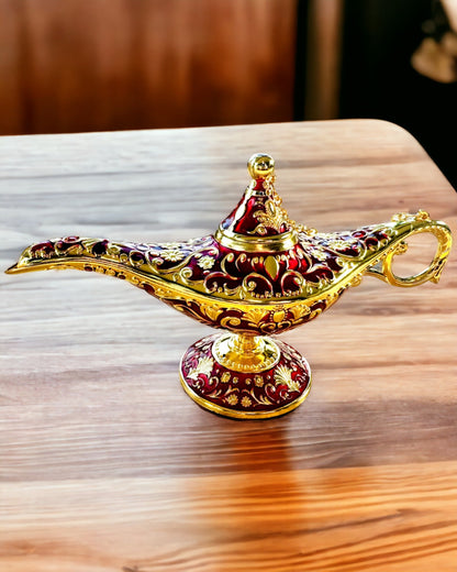 Magic Aladdin Lamp with Engraving Option - Burgundy Variant, interwoven with gold