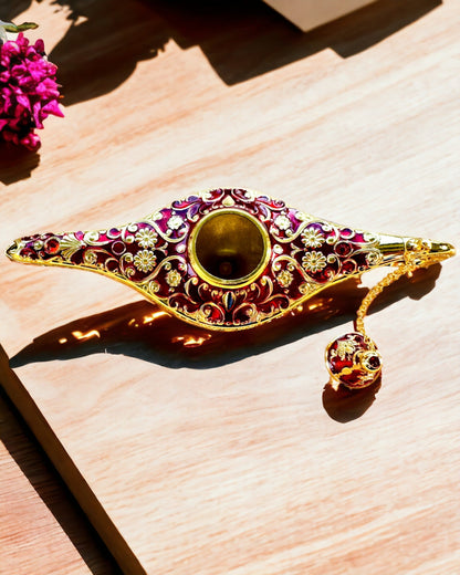 Magic Aladdin Lamp with Engraving Option - Burgundy Variant, interwoven with gold