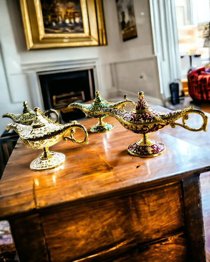 Magic Aladdin Lamp with Engraving Option - Burgundy Variant, interwoven with gold