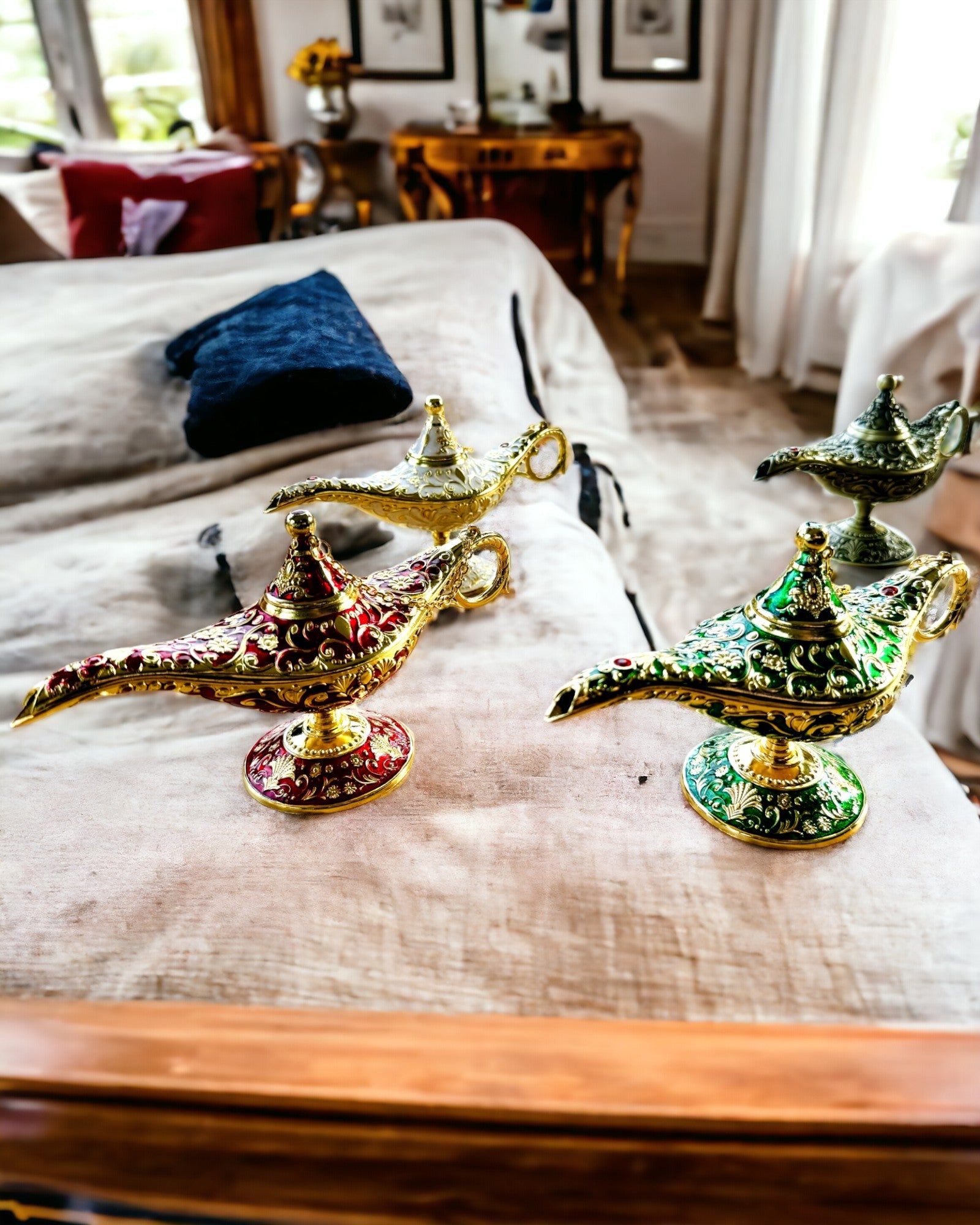 Magic Aladdin Lamp with Engraving Option - Burgundy Variant, interwoven with gold