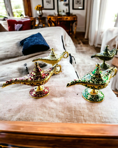 Magic Aladdin Lamp with Engraving Option - Burgundy Variant, interwoven with gold