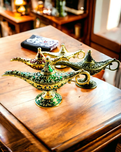 Magic Aladdin Lamp with Engraving Option - Dark Green Variant, interwoven with gold