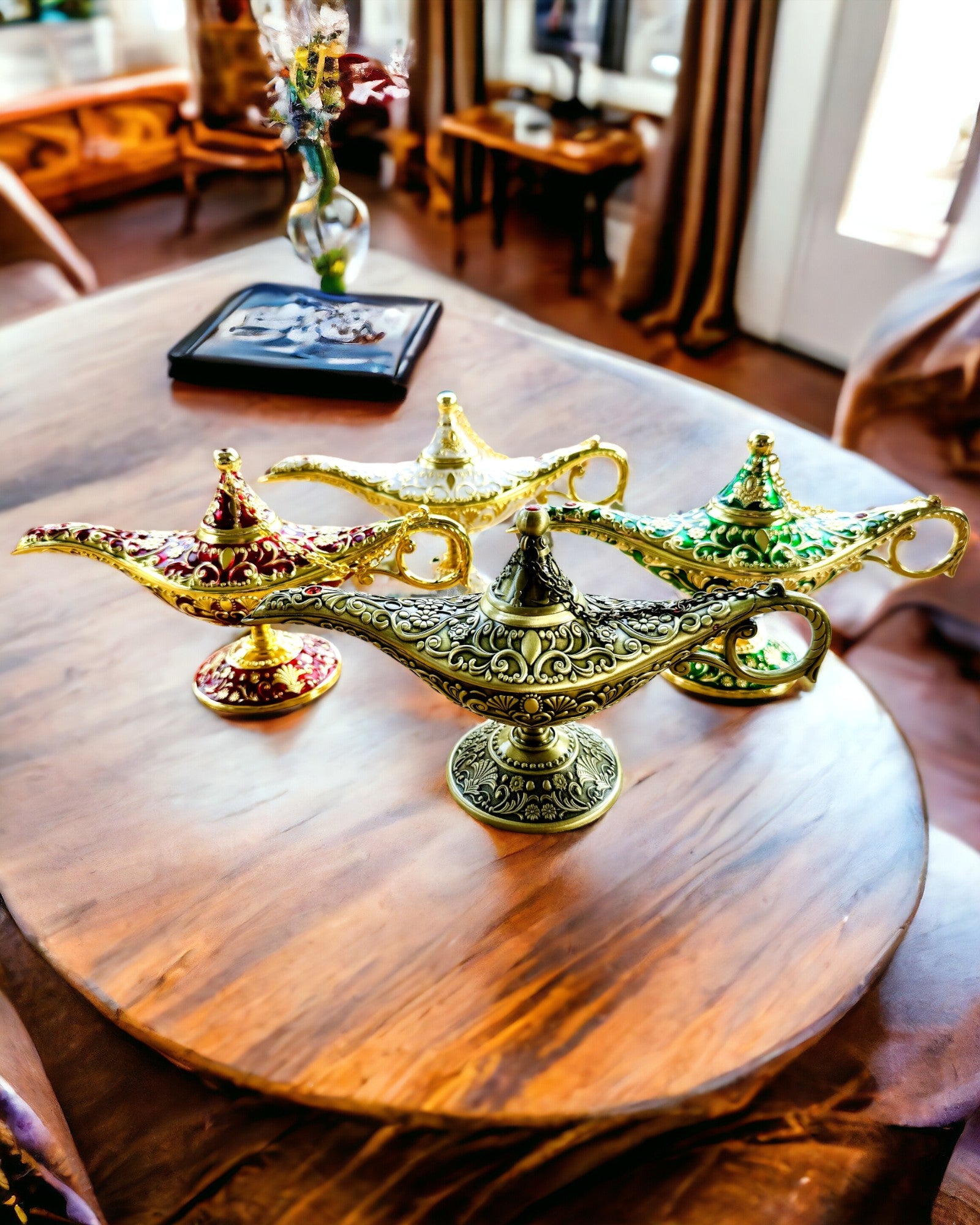Magic Aladdin Lamp with Engraving Option - Burgundy Variant, interwoven with gold