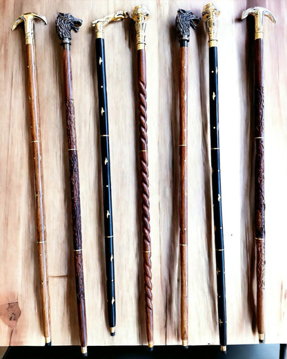 Kompasso Black - Canne de marche - Bois Sculpté à la Main - Édition Exclusive avec Possibilité de Gravure
