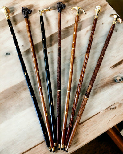 Hand-Carved Travel Cane for Walking "Royal Wanderer" in Brown with Patterns