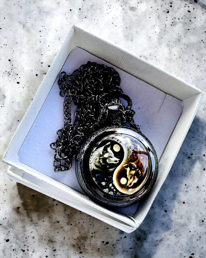 Pocket Watch "Mystic Wolves" with personalization engraving option