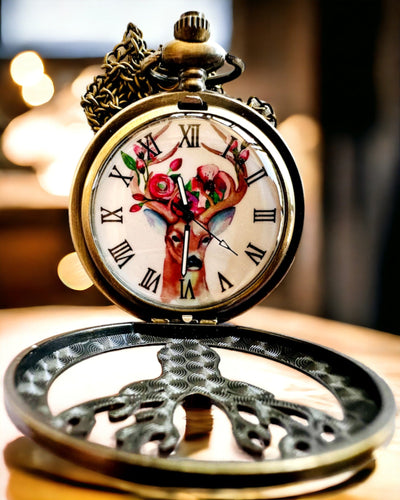 Orologio da tasca Guardiano della Foresta - Elegante orologio con motivo di cervo, possibilità di personalizzazione con incisione