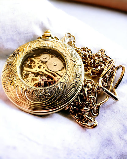 Montre de poche "Train Impérial", possibilité de personnalisation par gravure, couleur or