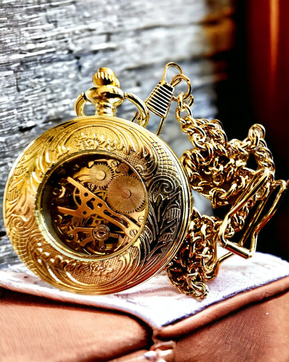 Montre de poche "Train Impérial", possibilité de personnalisation par gravure, couleur or