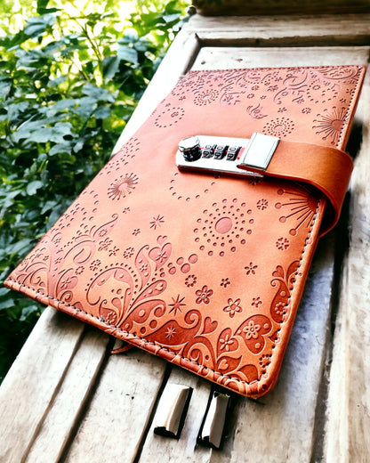Carnet Exclusif, cuir PU, A5 avec Serrure à Code - "Secret Journal", personnalisation par gravure