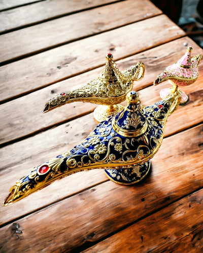 Magic Aladdin Lamp with Engraving Option - Dark Navy Variant, interwoven with gold
