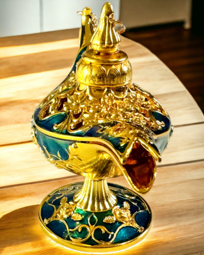 Petite Lampe d'Aladin Faite à la Main - Artisanat Artistique en Métal pour la Décoration de la Maison, gravure