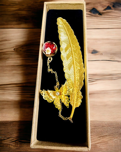 Marque-page Métallique Créatif Retro Vintage - Plume et Papillon de Style Baroque