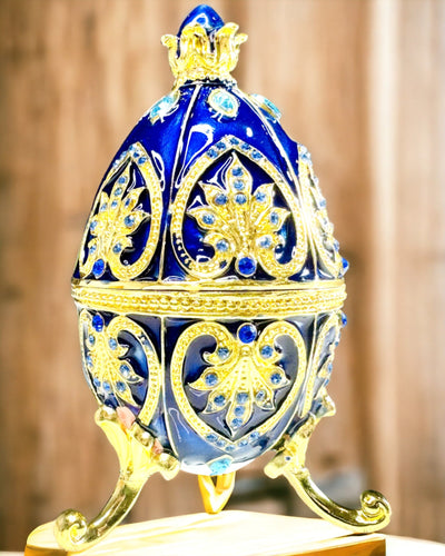 Exklusives Fabergé-Ei - dunkelblaue Farbe – Dekorative Schmuckschatulle aus Emaille