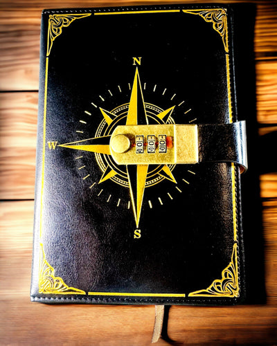 Taccuino Premium con Lucchetto a Combinazione A5 - Stile Vintage con Bussola, Design Giapponese, Articoli di Cancelleria per Studenti e Business. Personalizzazione con Incisione