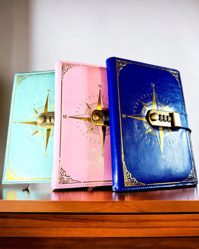 Taccuino Premium con Lucchetto a Combinazione A5 - Stile Vintage con Bussola, Design Giapponese, Articoli di Cancelleria per Studenti e Business. Personalizzazione con Incisione