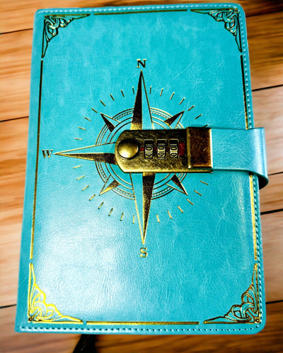 Taccuino Premium con Lucchetto a Combinazione A5 - Stile Vintage con Bussola, Design Giapponese, Articoli di Cancelleria per Studenti e Business. Personalizzazione con Incisione