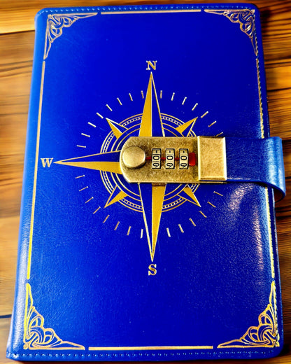Taccuino Premium con Lucchetto a Combinazione A5 - Stile Vintage con Bussola, Design Giapponese, Articoli di Cancelleria per Studenti e Business. Personalizzazione con Incisione