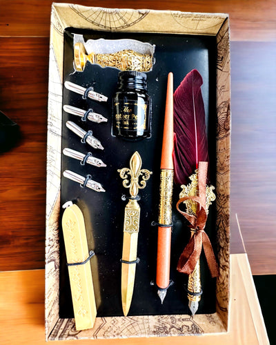 Ensemble Calligraphique Exclusif, stylo-plume à tremper et ensemble d'encres, personnalisation par gravure