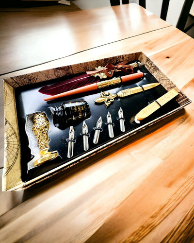 Ensemble Calligraphique Exclusif, stylo-plume à tremper et ensemble d'encres, personnalisation par gravure