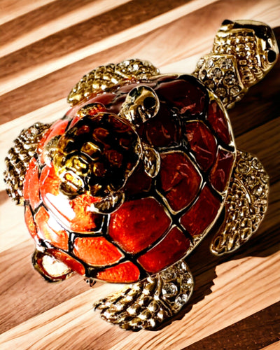 Schmuckkästchen "Schildkrötenfamilie" - Farbe Orange, Personalisierung mit Gravur