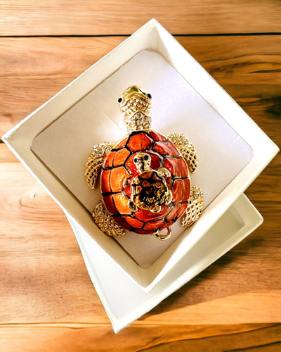 Schmuckkästchen "Schildkrötenfamilie" - Farbe Orange, Personalisierung mit Gravur