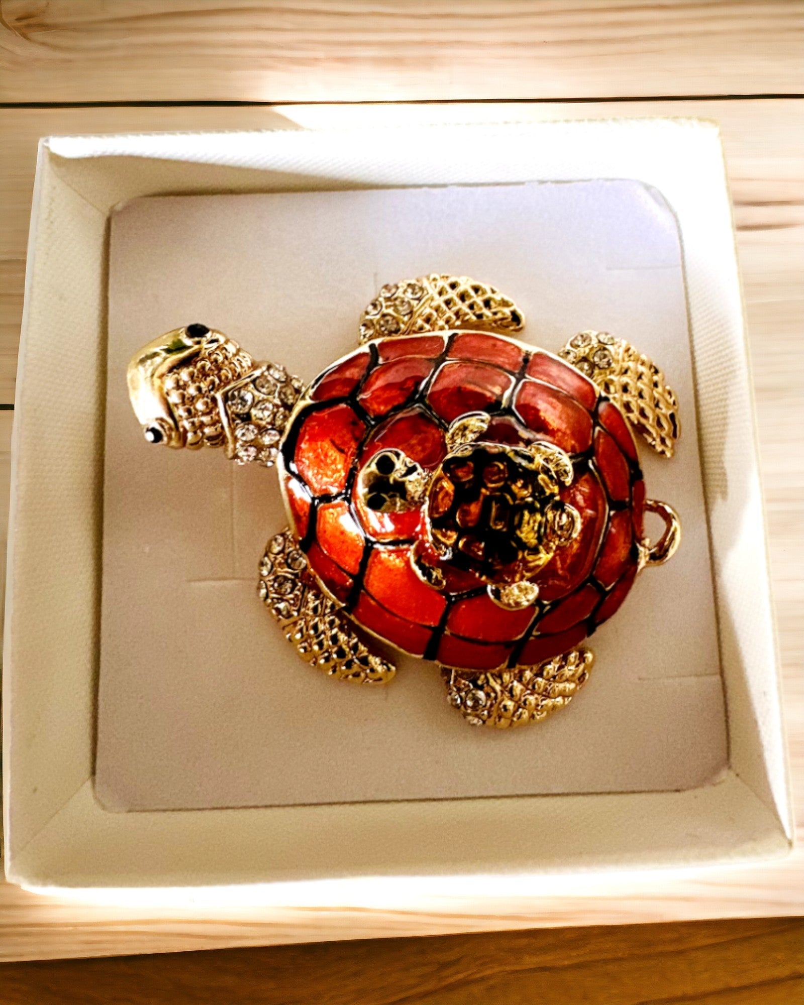 Szkatułka "Żółwiowa Rodzinka" - colore arancione, personalizzazione con incisione