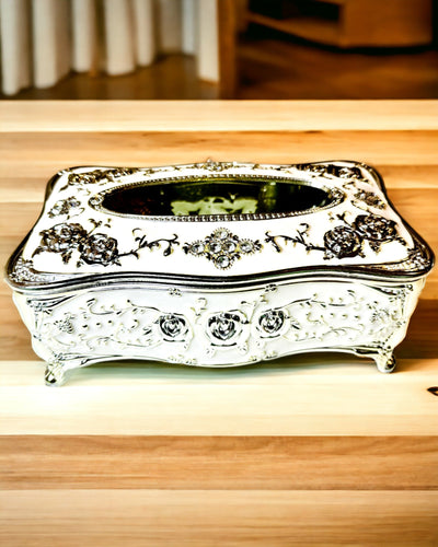 Boîte à Mouchoirs avec Motif en Relief de Rose - Élégant Accessoire pour Intérieurs, blanc