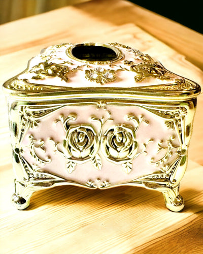Elegant Pink Tissue Box with Embossed Roses – A Luxurious Touch for the Living Room, Hotel, or Club