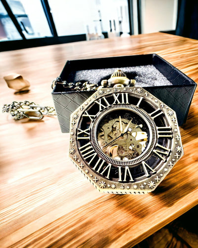 Orologio da Tasca Meccanico in Stile Steampunk Ottagonale Classico Colore Marrone - Senza Tempo