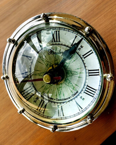 Bailey Compass Clock - Elegant Clock with Compass Motif with Engraving Option