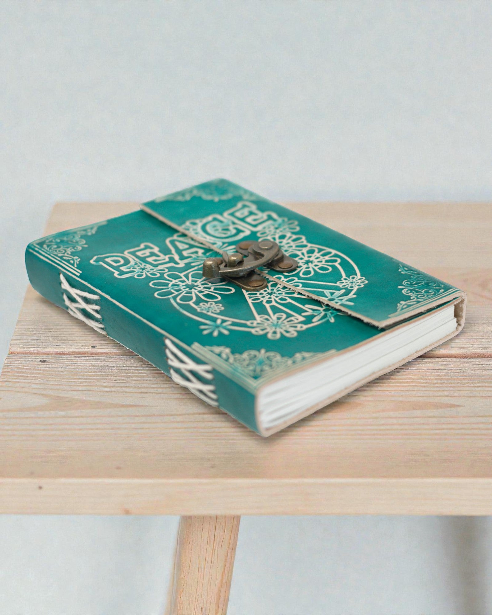 Carnet en cuir turquoise « Paix » avec fermeture à glissière – Harmonie et sérénité (18 x 13 cm)