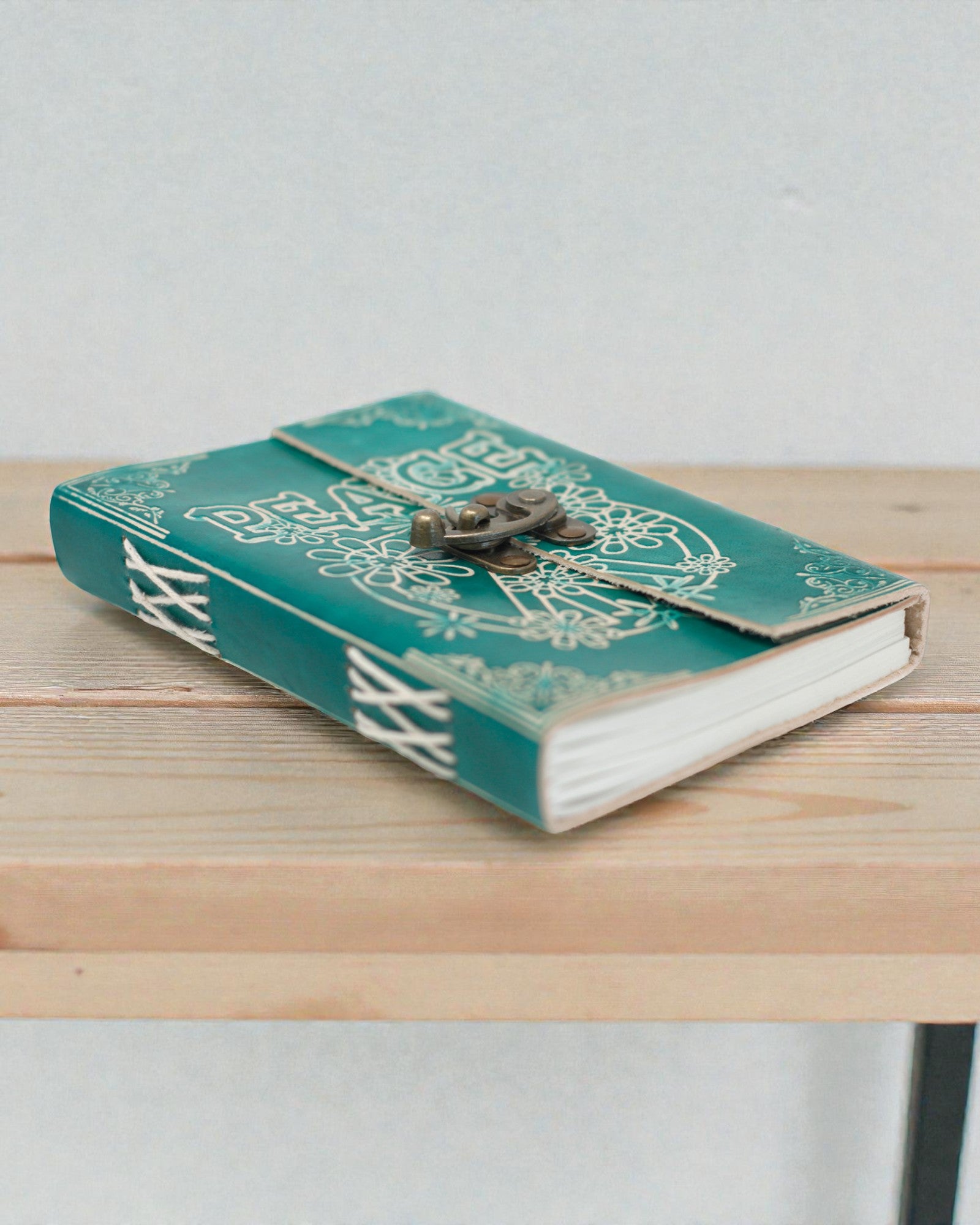 Carnet en cuir turquoise « Paix » avec fermeture à glissière – Harmonie et sérénité (18 x 13 cm)