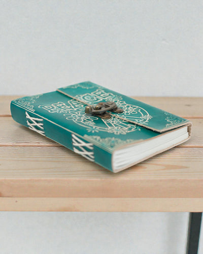 Carnet en cuir turquoise « Paix » avec fermeture à glissière – Harmonie et sérénité (18 x 13 cm)