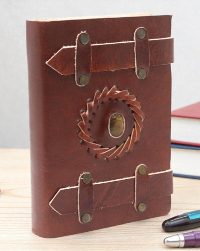 Solaris Eye – Leather Notebook Tiger’s Eye with Double Straps