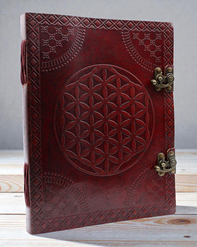 Leather Notebook Mandala of Life Grande – Hand-Embossed Flower of Life 25 × 33 cm