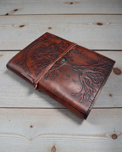 Vita Arboris – Small Leather Notebook, Tree of Life, with Green Stone