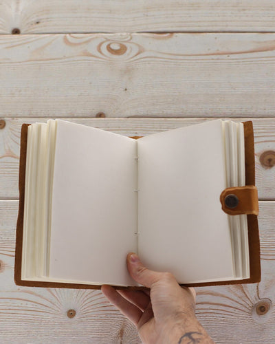 Leather Notebook with Embossed Flowers – brown (17.8 x 12.7 cm)