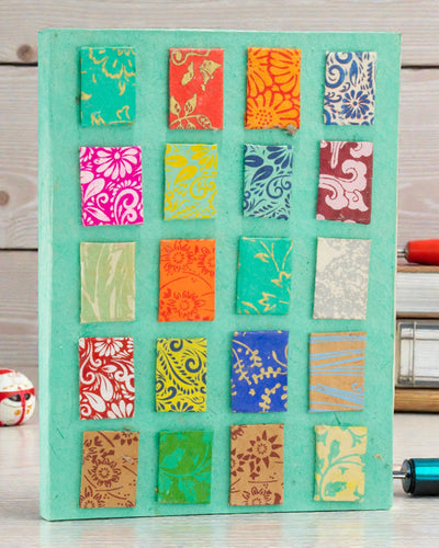 Notatnik in mini piastrelle Lokta – Grande (21x15cm) – 45 fogli – Include segnalibro – Verde acqua