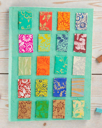 Notatnik in mini piastrelle Lokta – Grande (21x15cm) – 45 fogli – Include segnalibro – Verde acqua