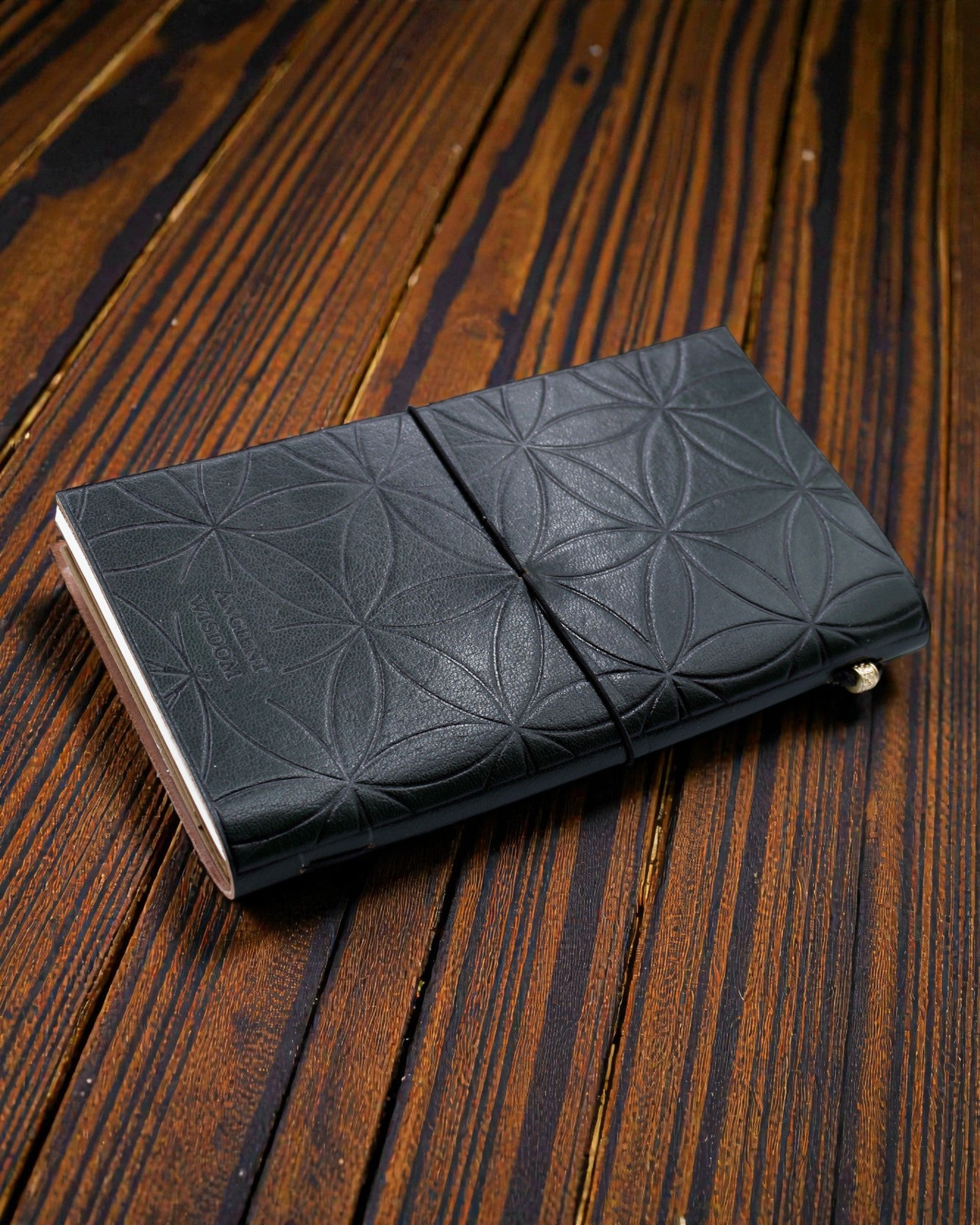 Diario di pelle fatto a mano - Fiore della Vita - Verde (80 pagine)