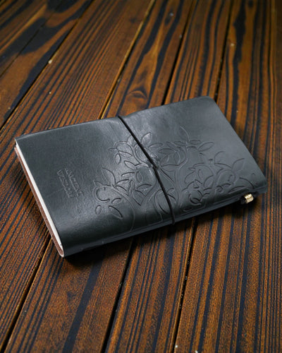 Handgefertigtes ledernens Notizbuch „Grüne Weisheit“ – Baum des Lebens (80 Seiten)