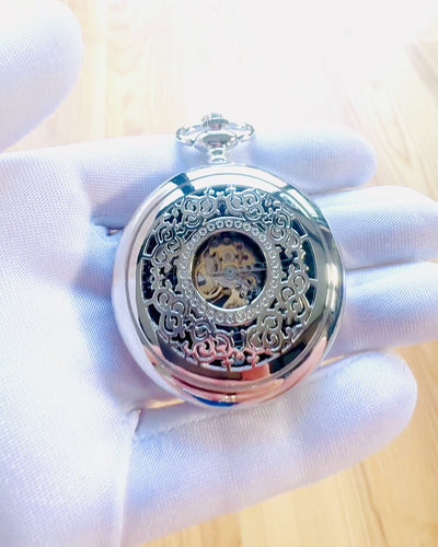 Montre de poche "Eterna Elegance", cadeau personnalisé, gravure. Couleur argentée
