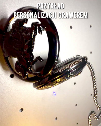 Pocket Watch "Equus Tempus" - Black with Horse Motif, customizable with engraving - black dial