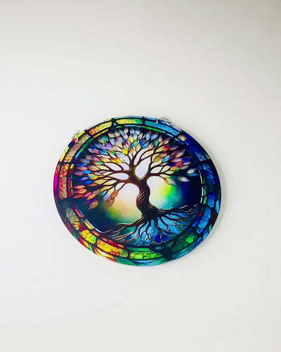 Pendentif Solaire Prismatique 'Arbre de Vie' - Décoration de Fenêtre Colorée